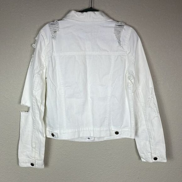 NWT Forever 21 White Denim Jean Trucker Jacket Destroyed Distressed Sz M - Picture 5 of 12